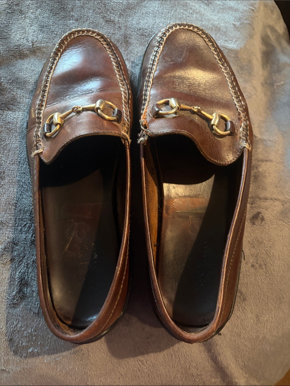 Gucci Brown Leather Horsebit Slip-On Loafers - Picture 1 of 6